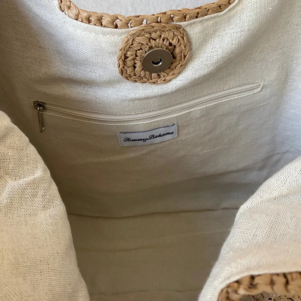 Tommy Bahama Colorblock Woven Straw Tote Bag Tan Coastal Resort Vacation NWT - Picture 6 of 11